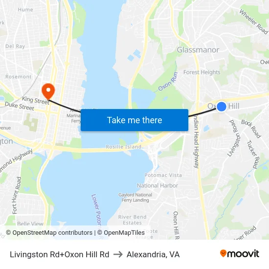 Livingston Rd+Oxon Hill Rd to Alexandria, VA map