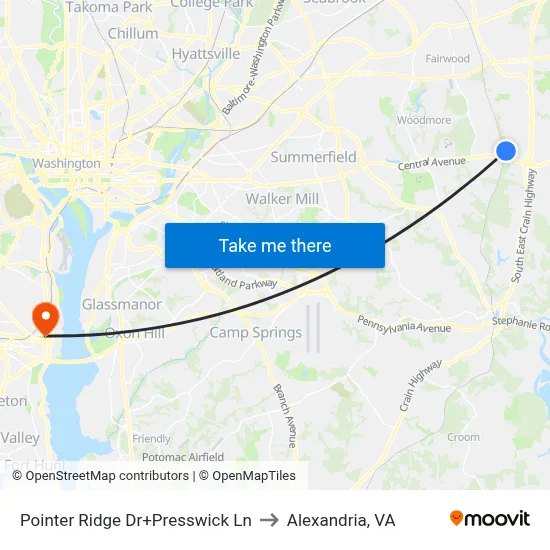 Pointer Ridge Dr+Presswick Ln to Alexandria, VA map
