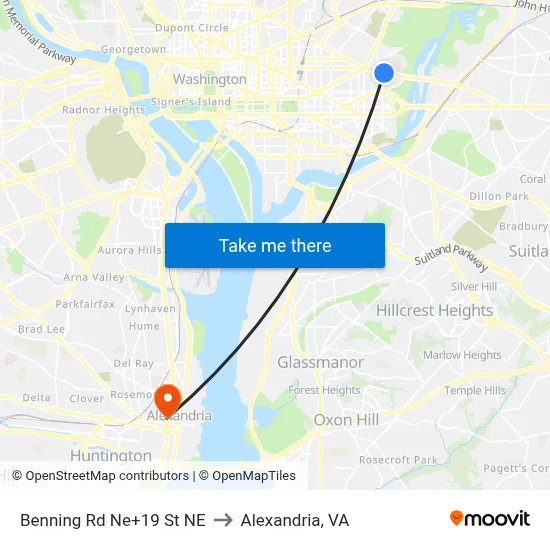 Benning Rd Ne+19 St NE to Alexandria, VA map