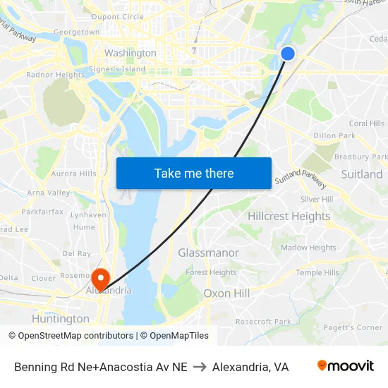 Benning Rd Ne+Anacostia Av NE to Alexandria, VA map