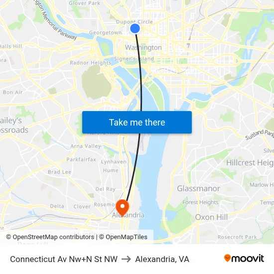 Connecticut Av Nw+N St NW to Alexandria, VA map