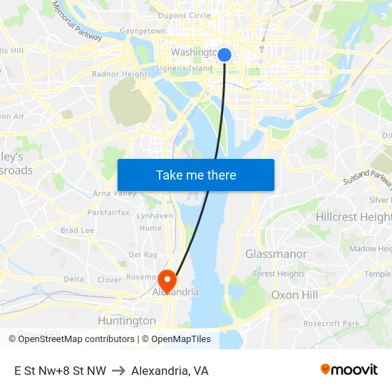 E St Nw+8 St NW to Alexandria, VA map