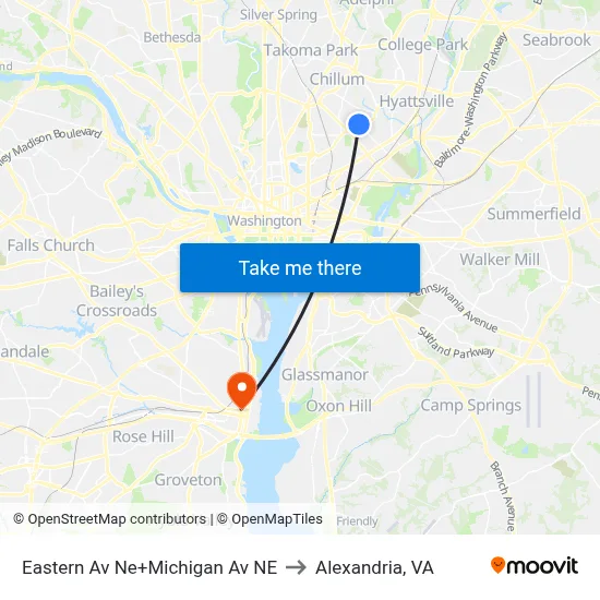 Eastern Av Ne+Michigan Av NE to Alexandria, VA map