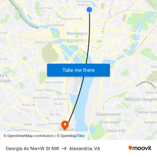 Georgia Av Nw+W St NW to Alexandria, VA map