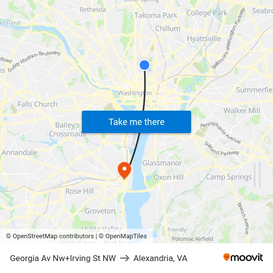 Georgia Av Nw+Irving St NW to Alexandria, VA map