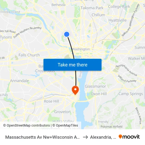 Massachusetts Av Nw+Wisconsin Av NW to Alexandria, VA map