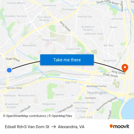 Edsall Rd+S Van Dorn St to Alexandria, VA map