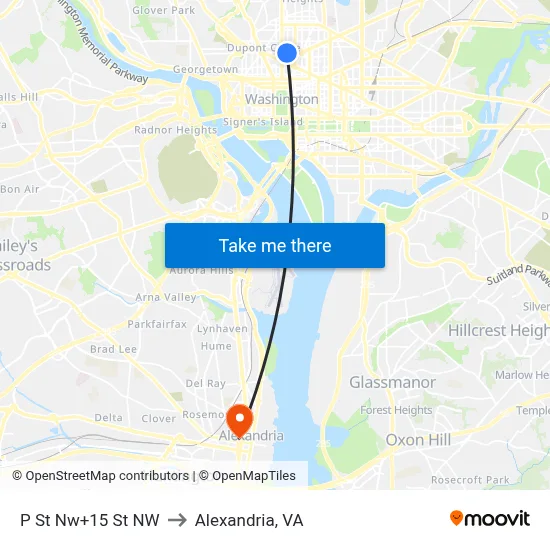 P St Nw+15 St NW to Alexandria, VA map