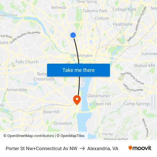 Porter St Nw+Connecticut Av NW to Alexandria, VA map