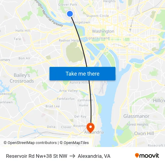 Reservoir Rd Nw+38 St NW to Alexandria, VA map