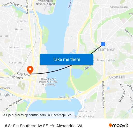 6 St Se+Southern Av SE to Alexandria, VA map