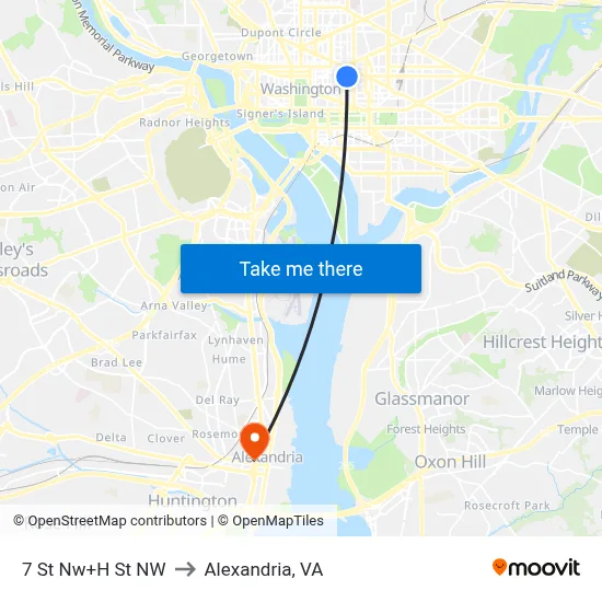 7 St Nw+H St NW to Alexandria, VA map