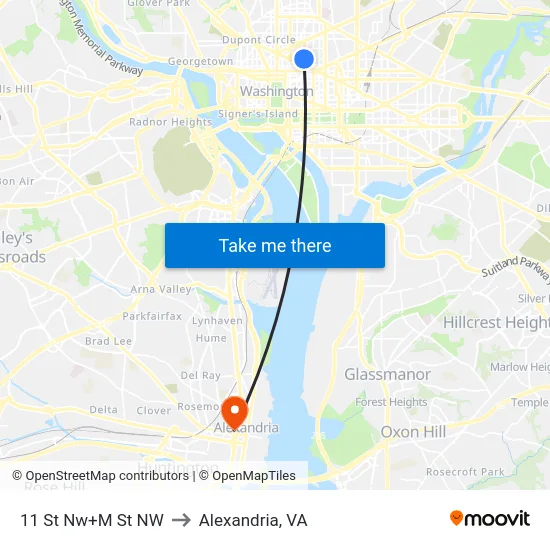 11 St Nw+M St NW to Alexandria, VA map