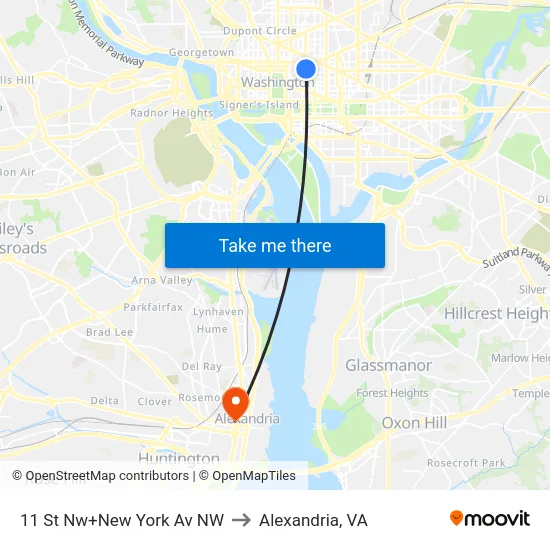 11 St Nw+New York Av NW to Alexandria, VA map