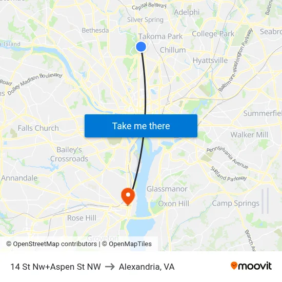 14 St Nw+Aspen St NW to Alexandria, VA map