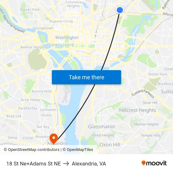 18 St Ne+Adams St NE to Alexandria, VA map