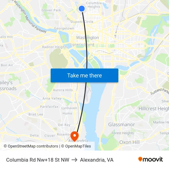 Columbia Rd Nw+18 St NW to Alexandria, VA map