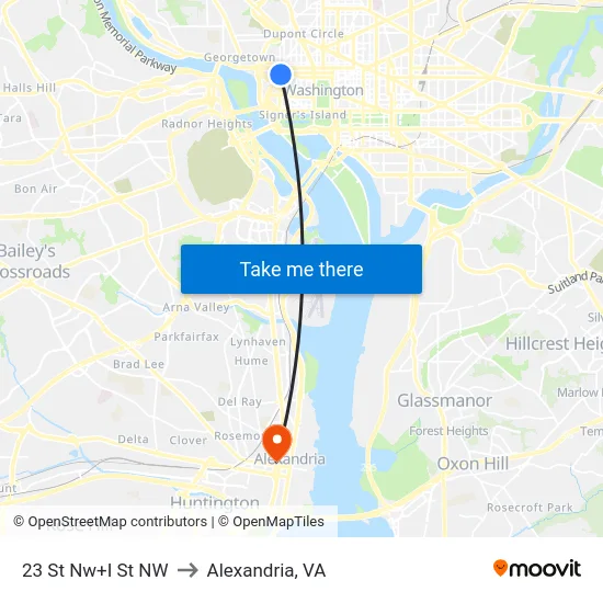 23 St Nw+I St NW to Alexandria, VA map