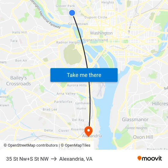 35 St Nw+S St NW to Alexandria, VA map