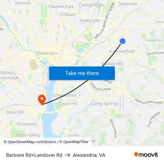 Barlowe Rd+Landover Rd to Alexandria, VA map