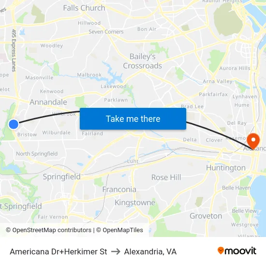 Americana Dr+Herkimer St to Alexandria, VA map