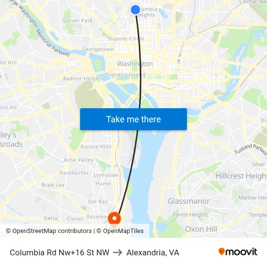 Columbia Rd Nw+16 St NW to Alexandria, VA map