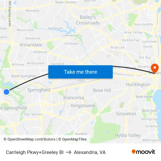 Carrleigh Pkwy+Greeley Bl to Alexandria, VA map