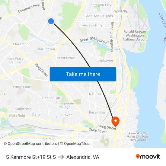 S Kenmore St+19 St S to Alexandria, VA map