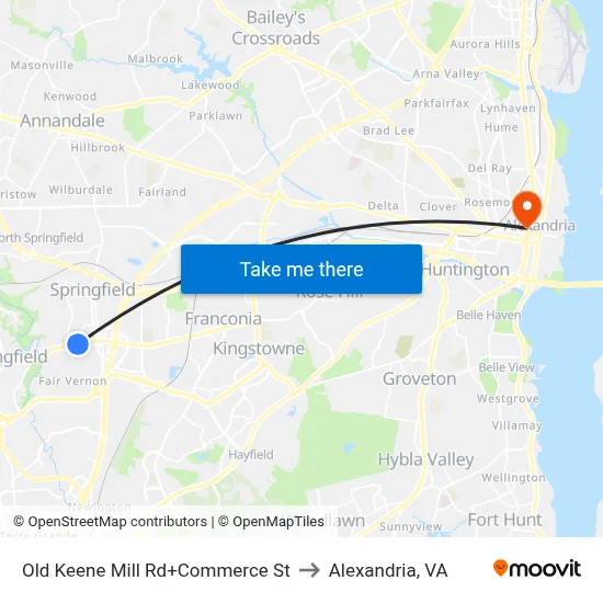 Old Keene Mill Rd+Commerce St to Alexandria, VA map