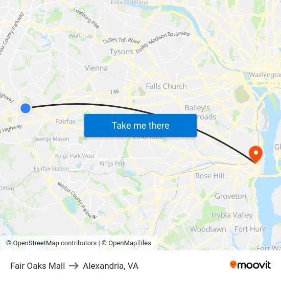 Fair Oaks Mall to Alexandria, VA map