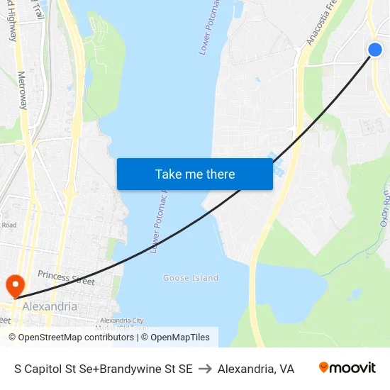 S Capitol St Se+Brandywine St SE to Alexandria, VA map