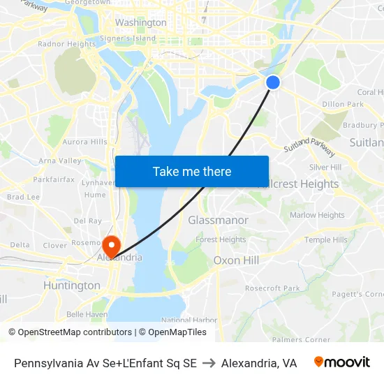 Pennsylvania Av Se+L'Enfant Sq SE to Alexandria, VA map