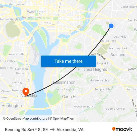 Benning Rd Se+F St SE to Alexandria, VA map