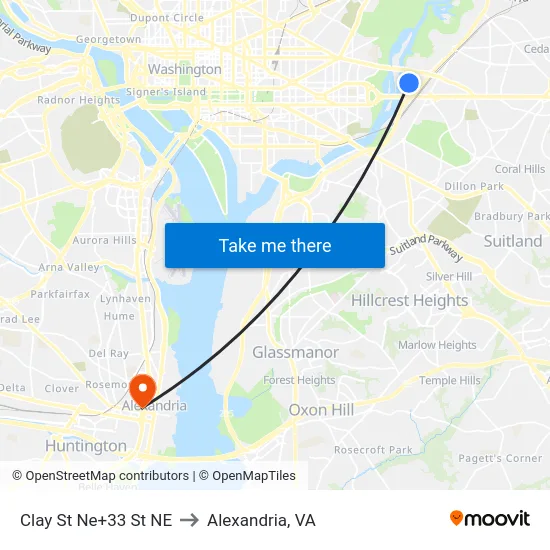 Clay St Ne+33 St NE to Alexandria, VA map