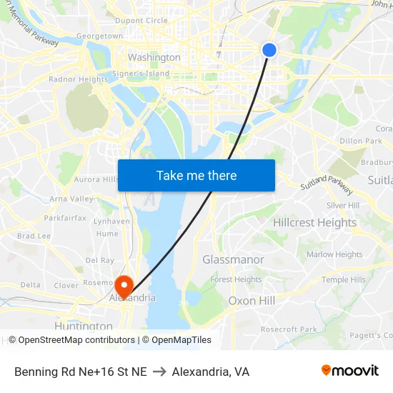 Benning Rd Ne+16 St NE to Alexandria, VA map