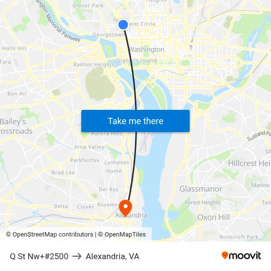Q St Nw+#2500 to Alexandria, VA map