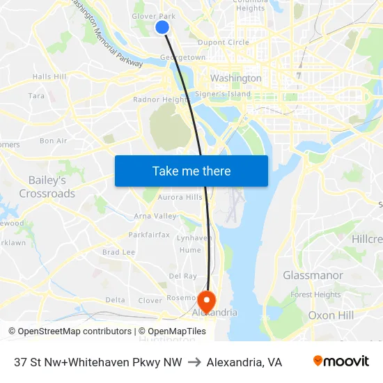 37 St Nw+Whitehaven Pkwy NW to Alexandria, VA map