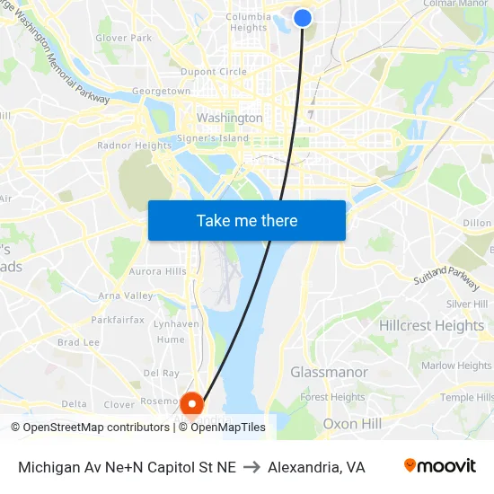 Michigan Av Ne+N Capitol St NE to Alexandria, VA map