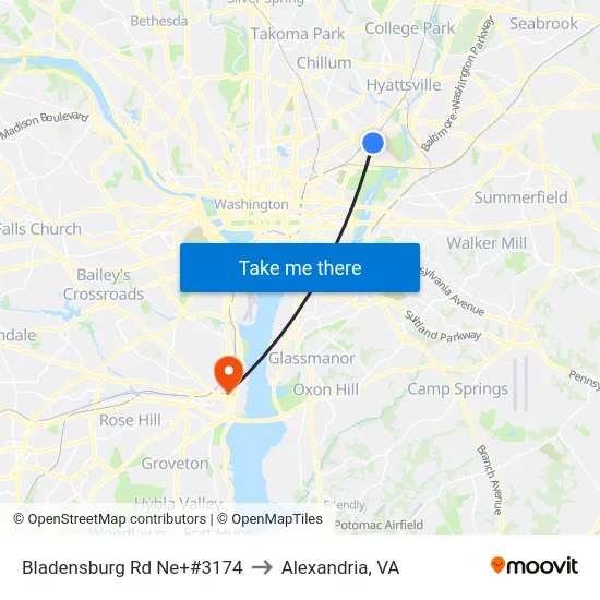 Bladensburg Rd Ne+#3174 to Alexandria, VA map