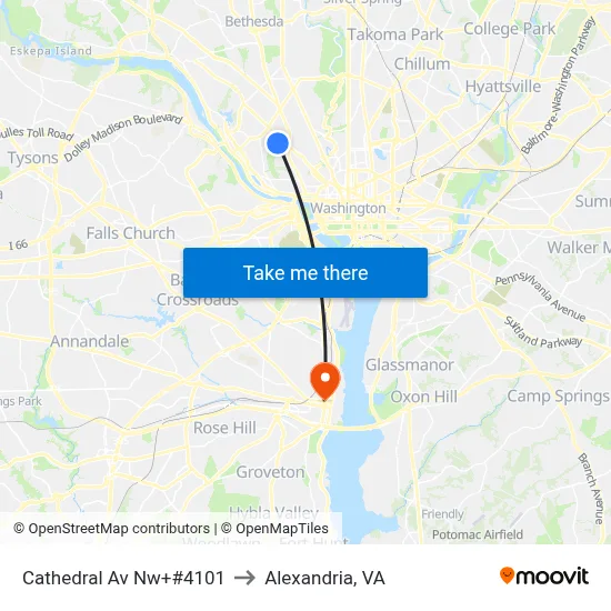 Cathedral Av Nw+#4101 to Alexandria, VA map