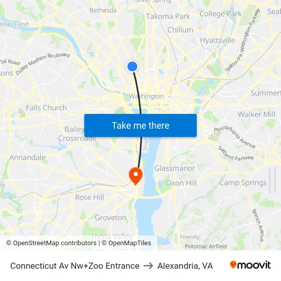 Connecticut Av Nw+Zoo Entrance to Alexandria, VA map