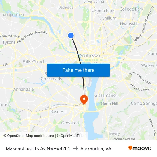 Massachusetts Av Nw+#4201 to Alexandria, VA map