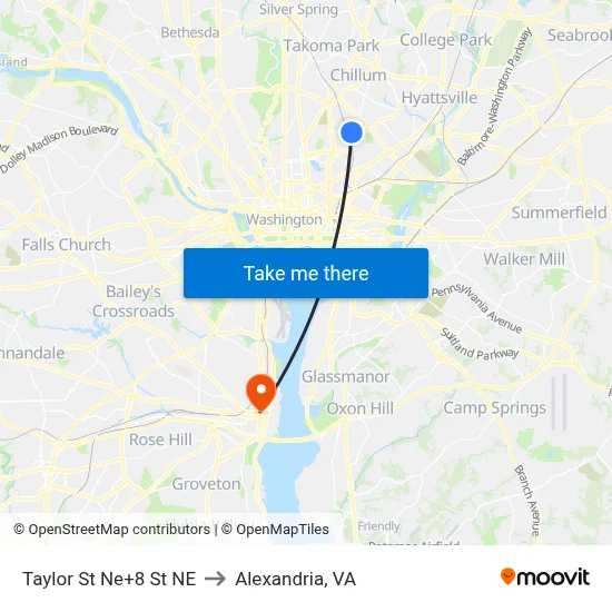 Taylor St Ne+8 St NE to Alexandria, VA map