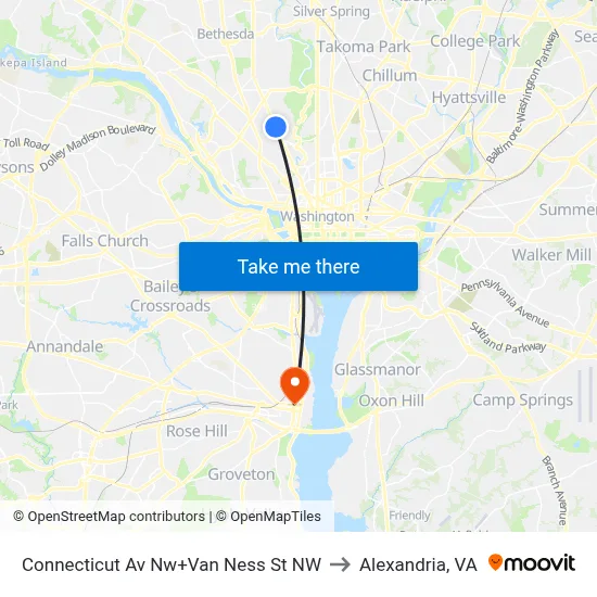 Connecticut Av Nw+Van Ness St NW to Alexandria, VA map