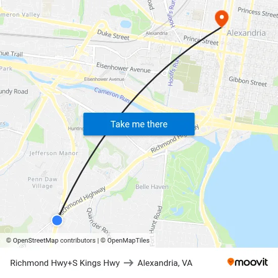 Richmond Hwy+S Kings Hwy to Alexandria, VA map