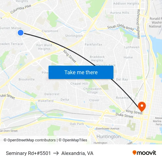 Seminary Rd+#5501 to Alexandria, VA map