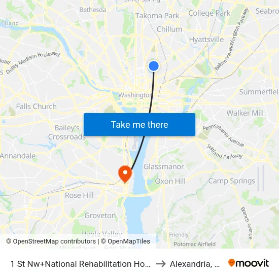 1 St Nw+National Rehabilitation Hosp to Alexandria, VA map