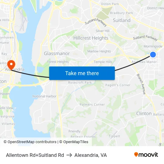 Allentown Rd+Suitland Rd to Alexandria, VA map