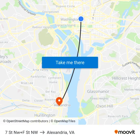 7 St Nw+F St NW to Alexandria, VA map