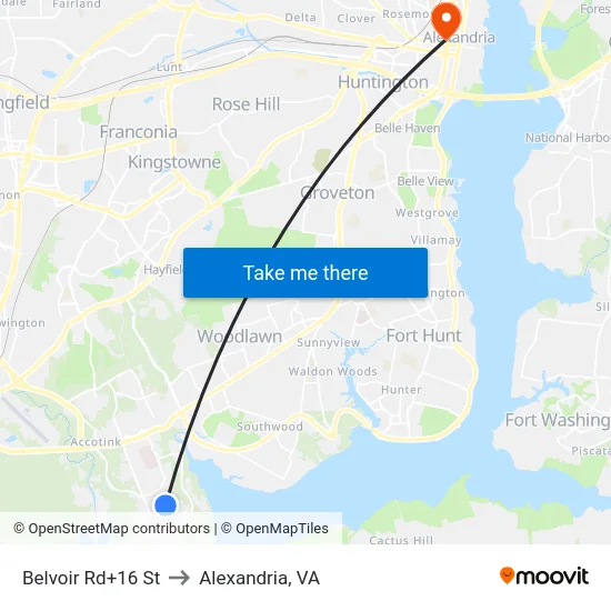 Belvoir Rd+16 St to Alexandria, VA map